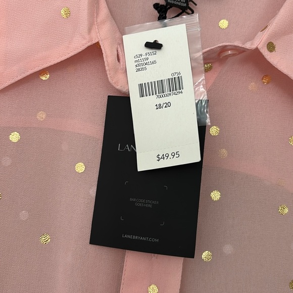 Womens Plus Size Lane Bryant Pink Long Sleeve Sheer Polka Dot Button Up 18/20 2X - Picture 4 of 8